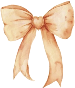 An illustrated ribbon bow with a heart at its centre
